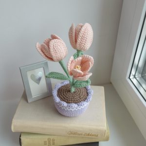Roosad tulbid helelillas potis 19cm