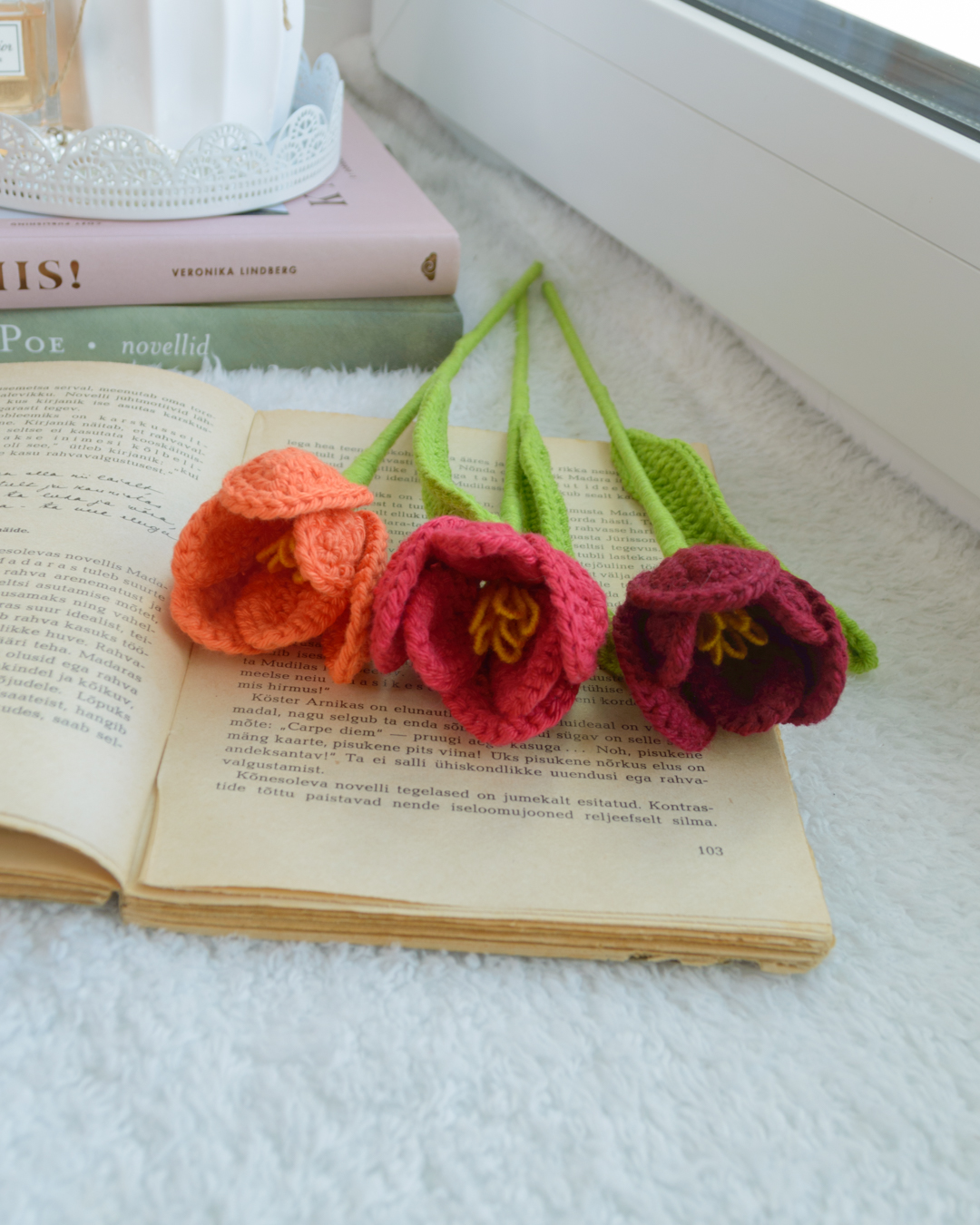 Punased ja oranžid avatud tulbid (8 lille) - Image 5